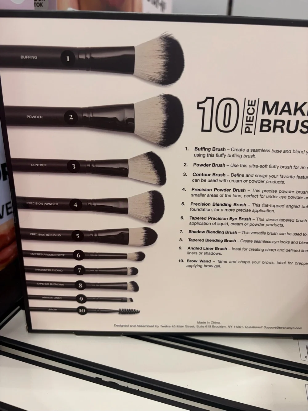 XII Collective 10-Piece Makeup Brush Set Synthetic Fiber Black/White new sealed